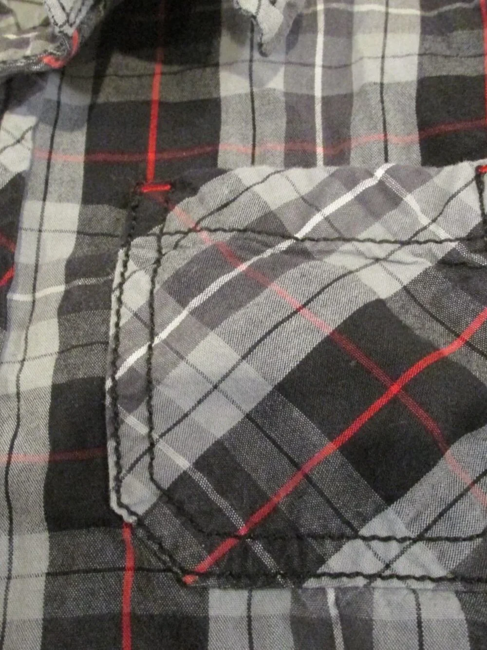 Arizona Button Up Dress Shirt Boys 5T Black Gray Plaid Long Sleeve Collared Top